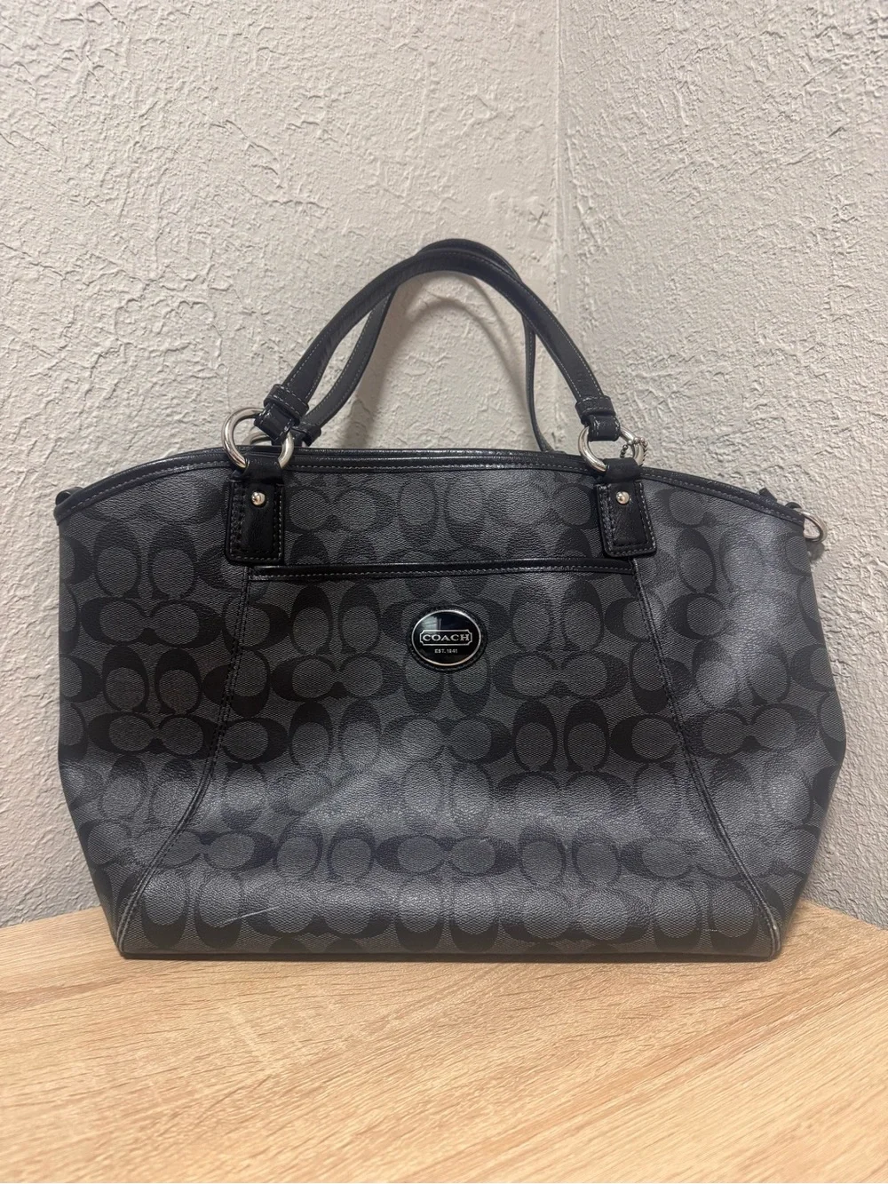 Coach Charcoal Signature Tote with Matching Wallet